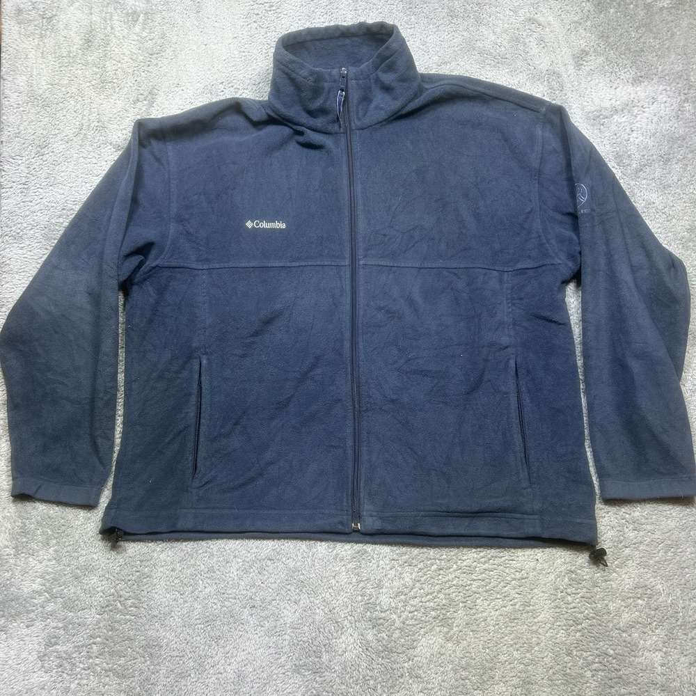 Columbia Jacket Mens 2XL Blue Steens Mountain Fleece Full Zip Hiking Logo *SPOTS